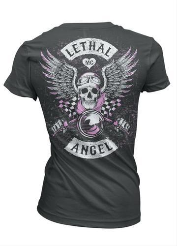 Ghh t-shirt cotton black/pink lethal angel lady biker women's 2x-large each