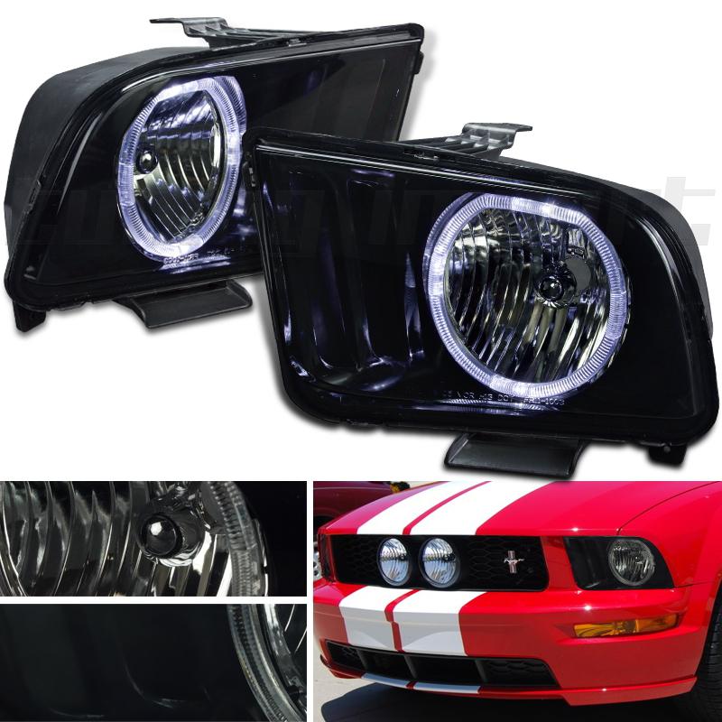2005-2009 ford mustang black halo headlights smoke lamp driver passenger gt led