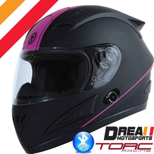 Torc t10 bluetooth matte flat black pink full face motorcycle helmet dot xs - xl