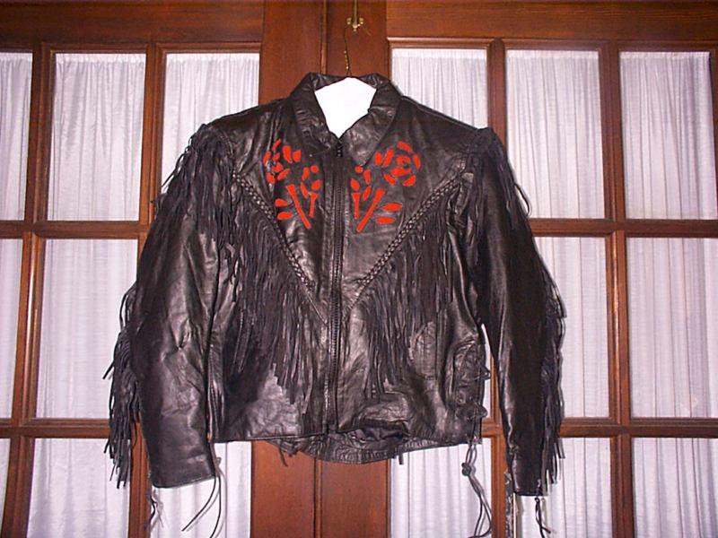 New  barney's ladies leather fringed motorcycle jacket size l