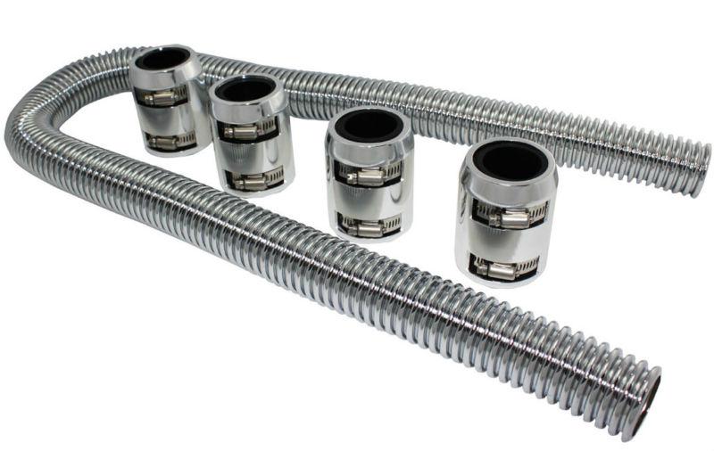48" chrome stainless flexible radiator hose kit w/ polished aluminum end caps 