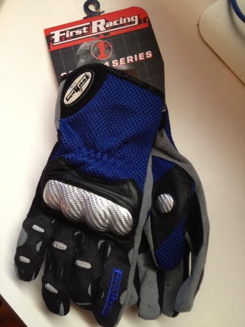 First racing blue motorcycle gloves-kevlar knuckles, dual sport, nwt leather