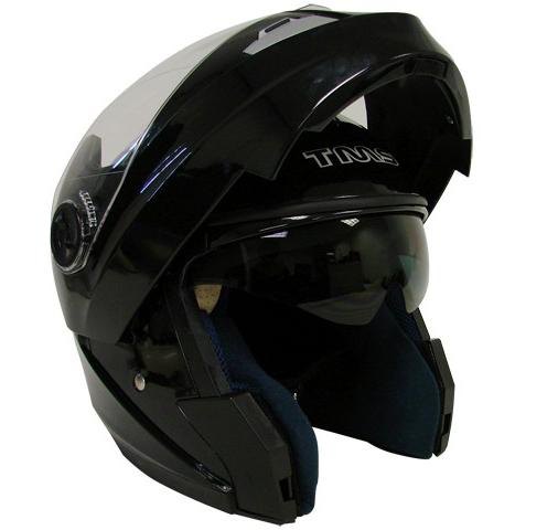 Flip up modular motorcycle dual shield smoke sun visor helmet gloss black ~m