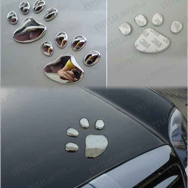 Car diy chrome metal bear dog footprint paw claw feet emblem badge sticker decal