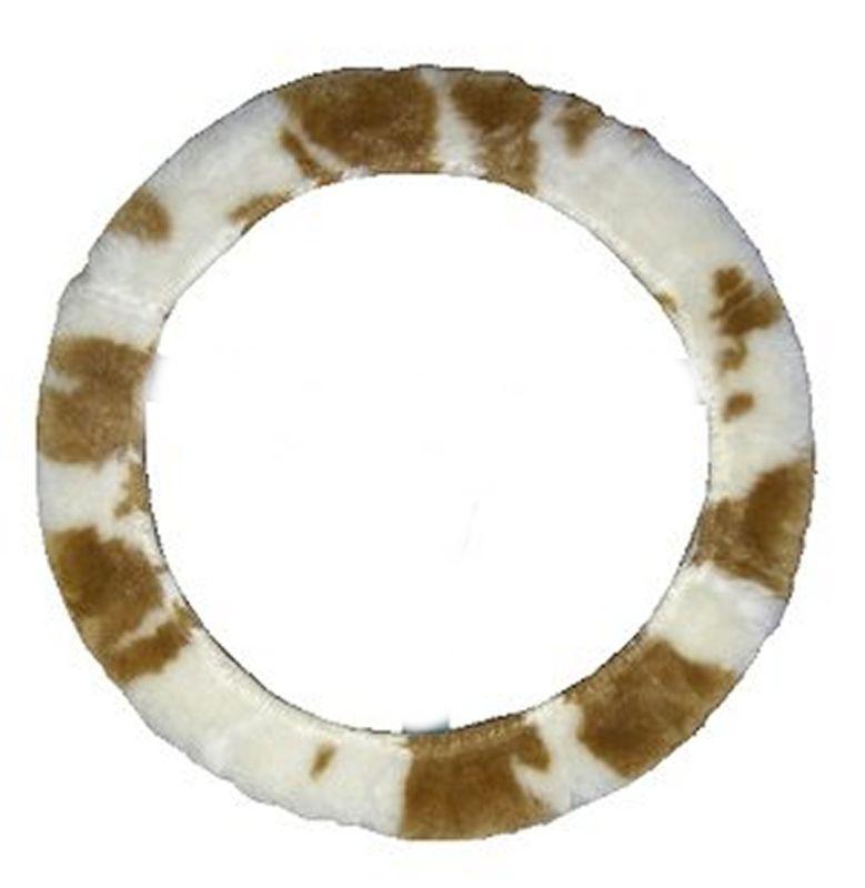 Cow tan white universal steering wheel cover soft furry for car truck suv #5