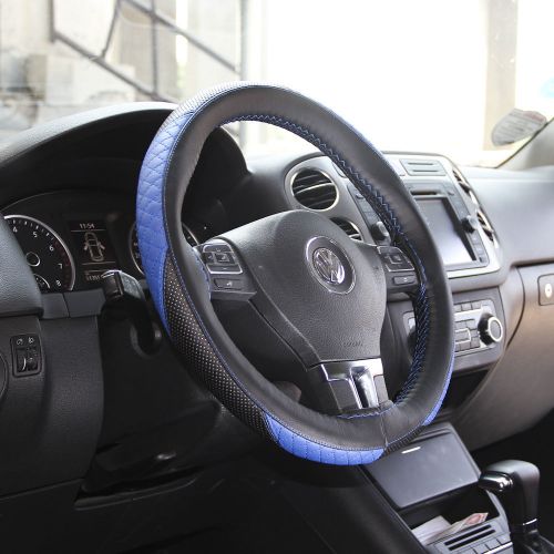 M size steering wheel wrap blue pattern black pvc leather cover 4712_02