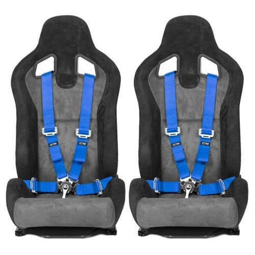 Pair of blue racing seats harness belt 4 point camlock quick release 2 inches