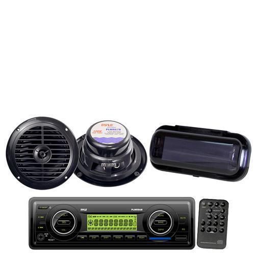 New pyle package marine boat usb mp3 sd mmc wb radio /pair 6.5&#034; speakers +cover