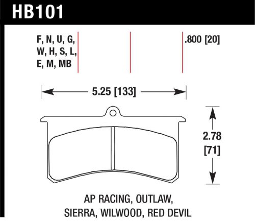 Hawk hb101h.800 dtc-05 brake pad wilwood superlite ap racing outlaw .800 thick
