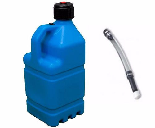 Racing blue 5 gallon square fuel jug/deluxe fill hose/water/jerry gas can kit