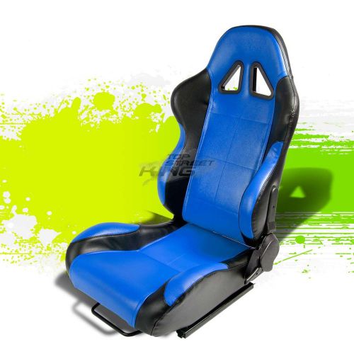 2 x blue/black pvc leather jdm sports racing seats+adjustable slider driver side