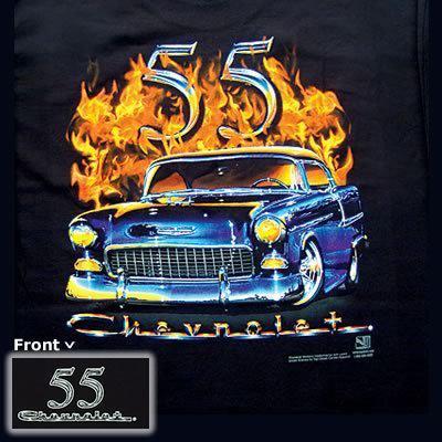 Ghh t-shirt short sleeve cotton muscle car 55 chevrolet black men's large ea