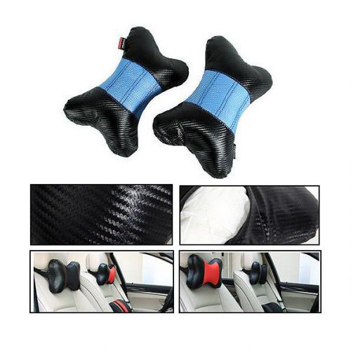 2x neck cushion carbon fiber pillow for headrest car seat / / pair / blue