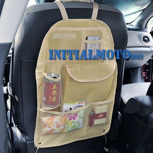 Beige car inside back rear seat organizer holder multi-pocket travel storage bag