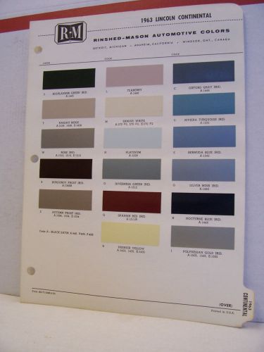 1963 lincoln continental paint chips color chart r-m 63