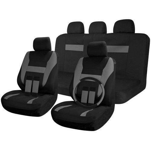 Suv van truck seat covers full set black / grey 17pc w/steering wheel cover