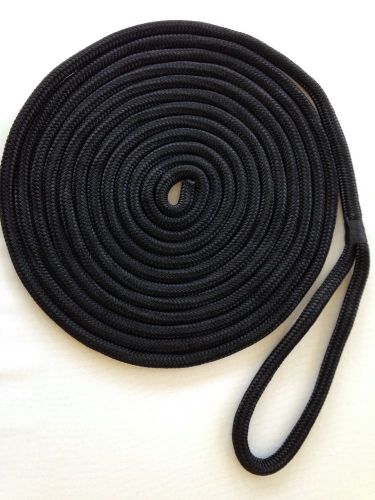 5/8&#034;x 30 feet black double braid nylon rope dock line