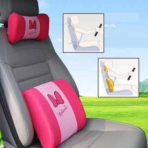 1 set of cushion pillow for car seat and headset neck back / minnie mouse pink
