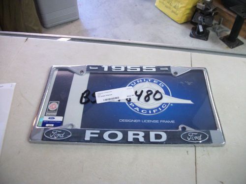 1955 ford license plate frame chrome finish with blue and white script