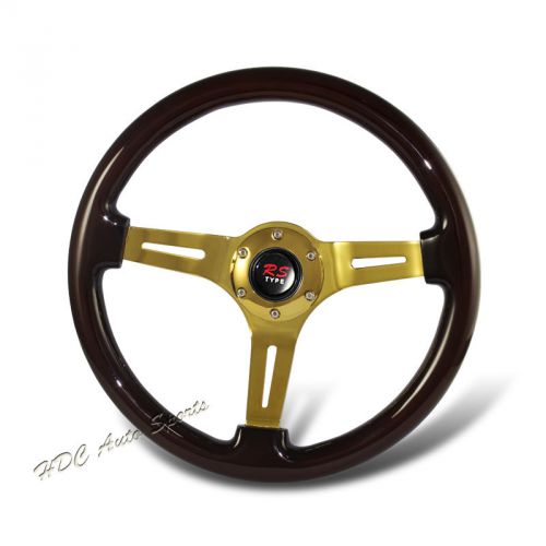 345mm 6 hole bolt lug dark wood grain style jdm deep dish racing steering wheel