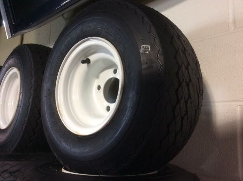 Two-18x8.50-8 golf cart tire on 8&#034; 4 lug white steel wheels fits club car e-z-go
