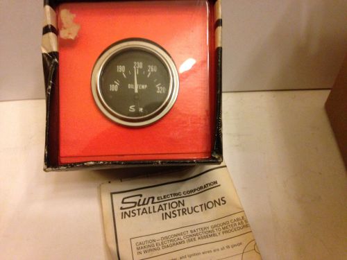 Sun-pro 2 5/8&#034; oil temperature gauge black new nos with all installation parts