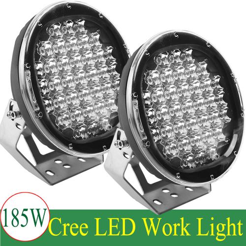Pair 9&#034; 185w cree led round work light 15000 lumens spot beam driving lamp black