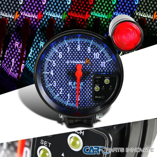 5&#034; 7 color led black cf face tachometer 11k rpm tacho gauge with red shift light