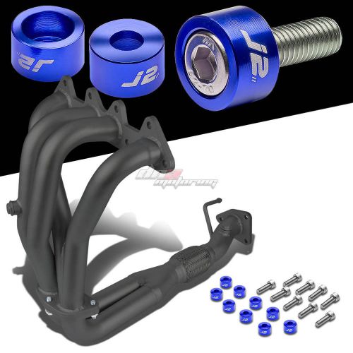J2 for cg f23 black exhaust manifold racing header+blue washer cup bolts