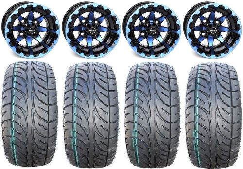 Sti hd6 blue/black golf wheels 12&#034; fusion 205x30-12 tires e-z-go &amp; club car