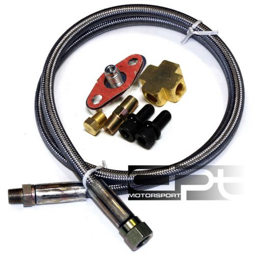 Braided stainless steel turbo charger inlet 36&#034;oil feed line+1/8 npt fitting kit