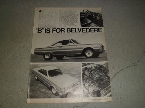 1967 plymouth belvedere article / ad