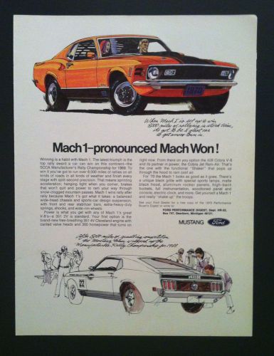1970 ford mustang mach won fomoc original 1 pg car ad print/gift 1969 1971