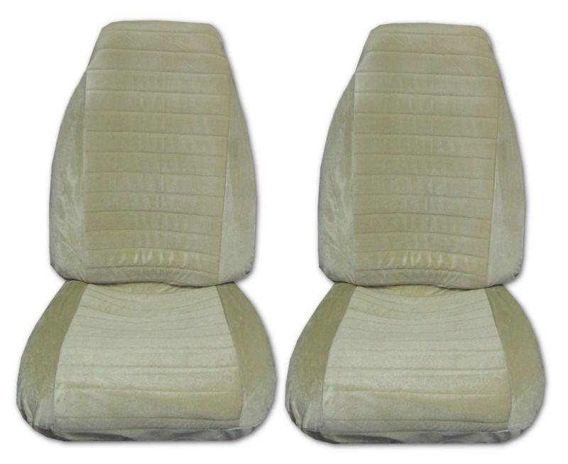 Quilted velour high back car truck seat covers tan #2