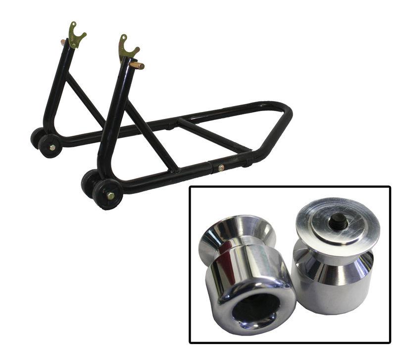 Biketek aluminum black rear stand w/ aluminum slider spools honda rs125 95 & up
