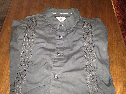 Harley davidson embroidered long sleeve button shirt sz xl tall black