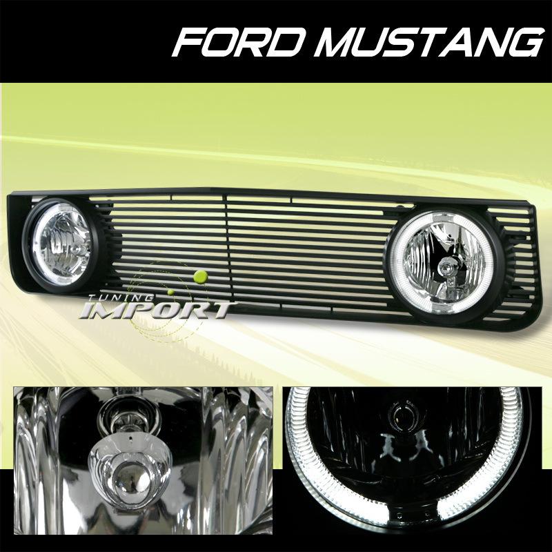 Ford 05-09 mustang v6 black billet style front grille+fog lights lamps new