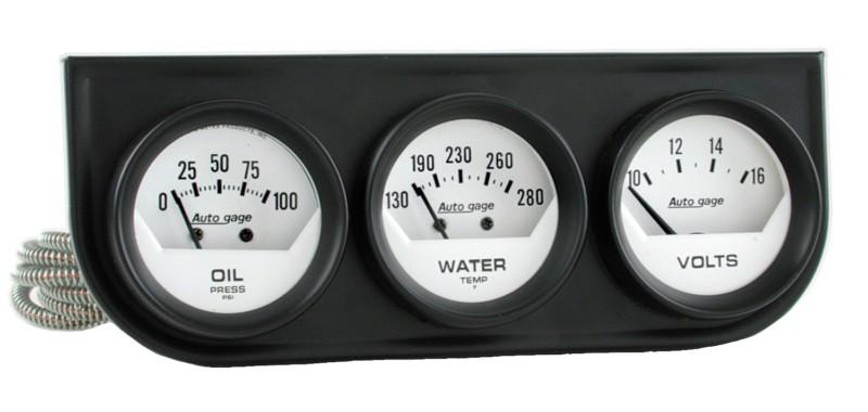 Auto meter 2324 autogage; white oil/volt/water; black steel console