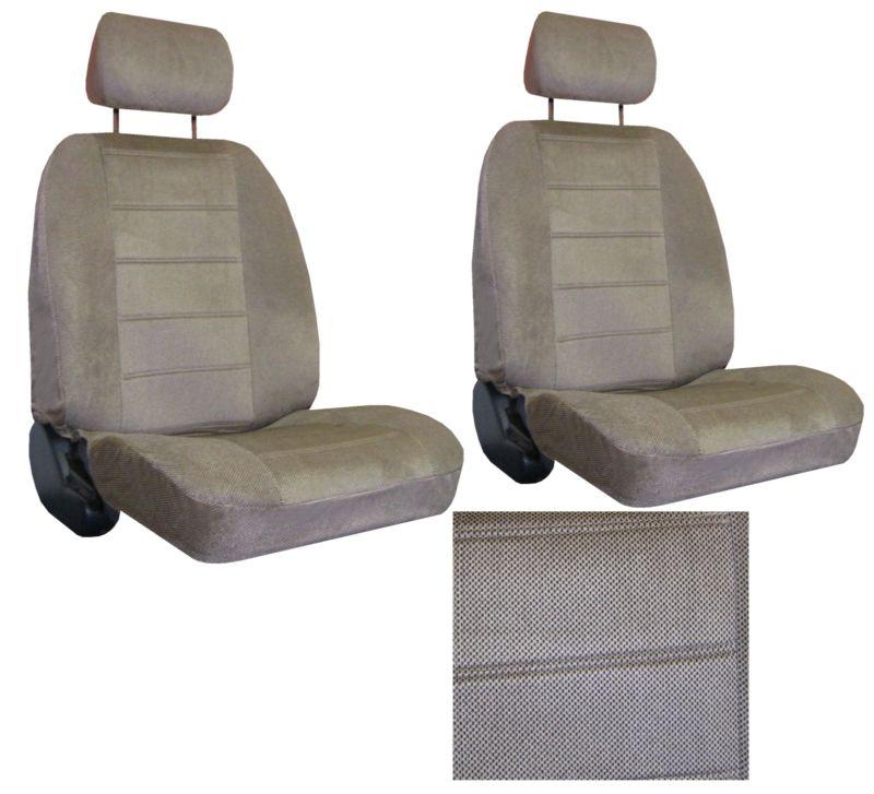 Tan beige  interwoven weave car seat covers 2 seatcovers w/ 2 head rests #5