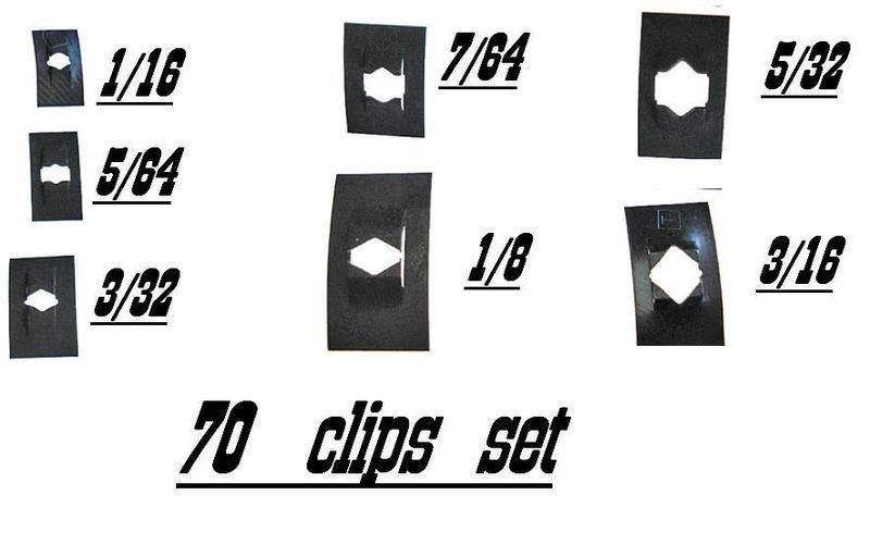 1/16 5/64 3/32 7/64 1/8 5/32 3/16 emblem clips (x70)nos kit