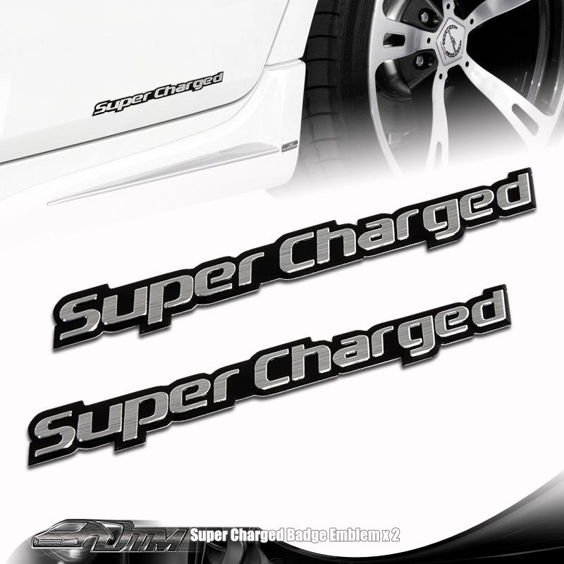 2x universal silver supercharged aluminum adhesive emblem / badge / sticker