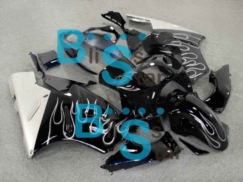 W4 silver flame fairing kit with tank set fit for ninja zx-12r zx12r 2000-2001 