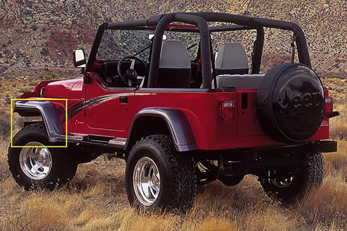 86-96 jeep wrangler front, left fender extension traditional 1 pc suv