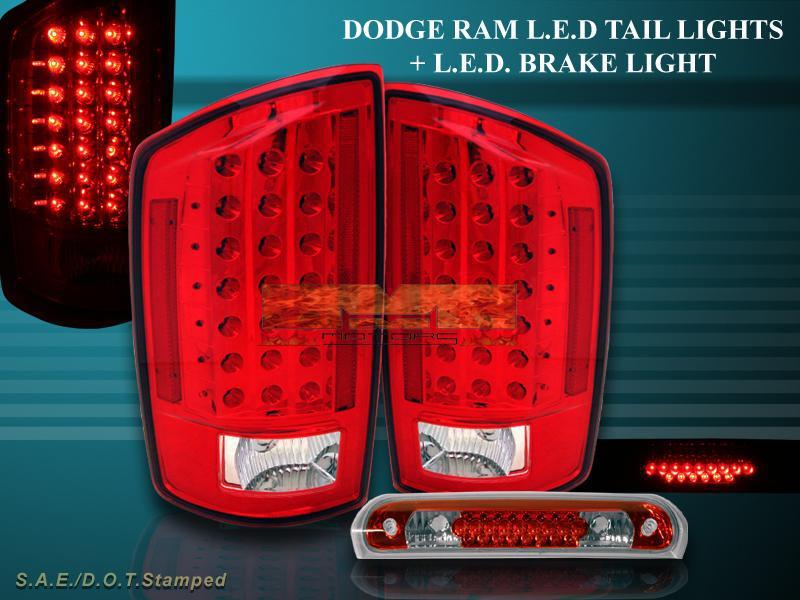 2007-2009 dodge ram 1500 / 2500 / 3500 tail lights led red + brake light red/clr