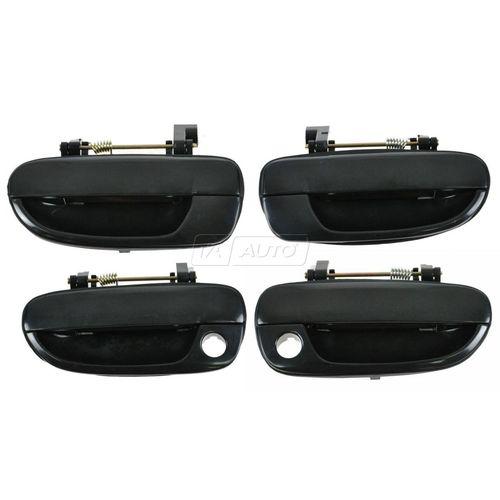 Black rear outside exterior door handle kit set of 4 for 00-06 hyundai accent