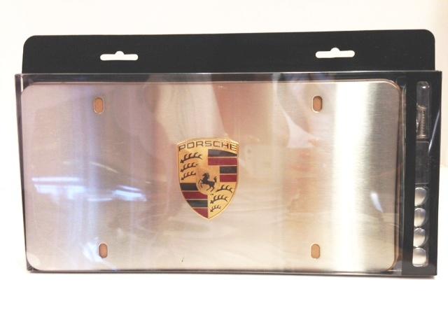 Porsche marquee license plate frame brushed finish colored crest oem 