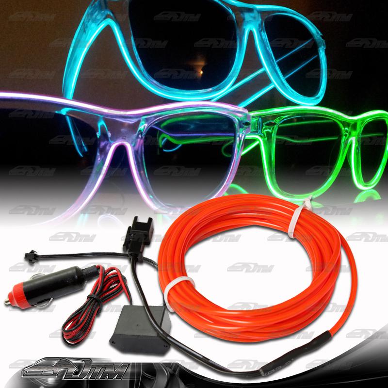Universal 12v red electroluminescent el wire light glow rope + cigarette plug