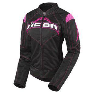 New women's icon contra black/pink motorcycle jacket size: sm-xl