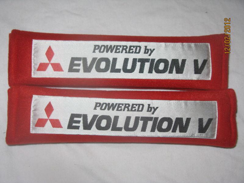 Mitsubichi  evolution  red racing  seat  belts  shoulder pads  new pair in packa