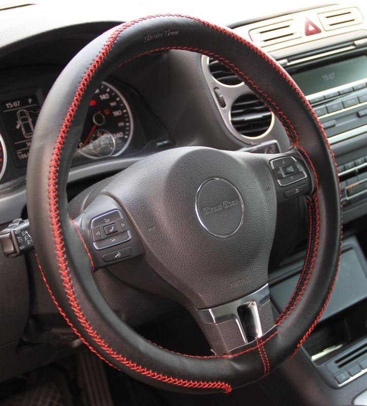 New Car Truck Leather Steering Wheel Cover With Needles and Thread Black DIY LAU